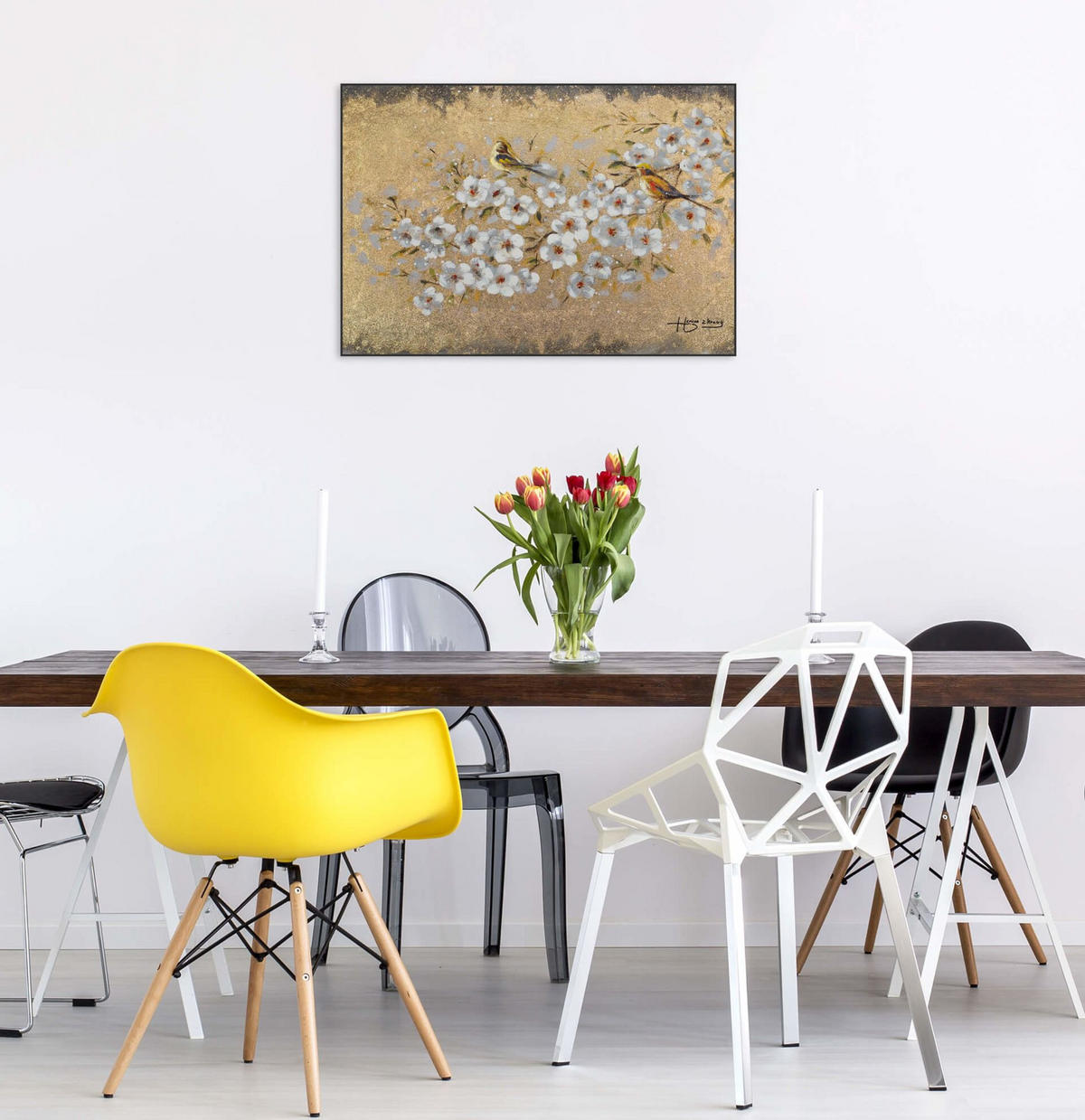 OLEJOMAĽBA 80/60 cm, Zvieratá - biela, drevo/textil (80/60cm) - KUNSTLOFT