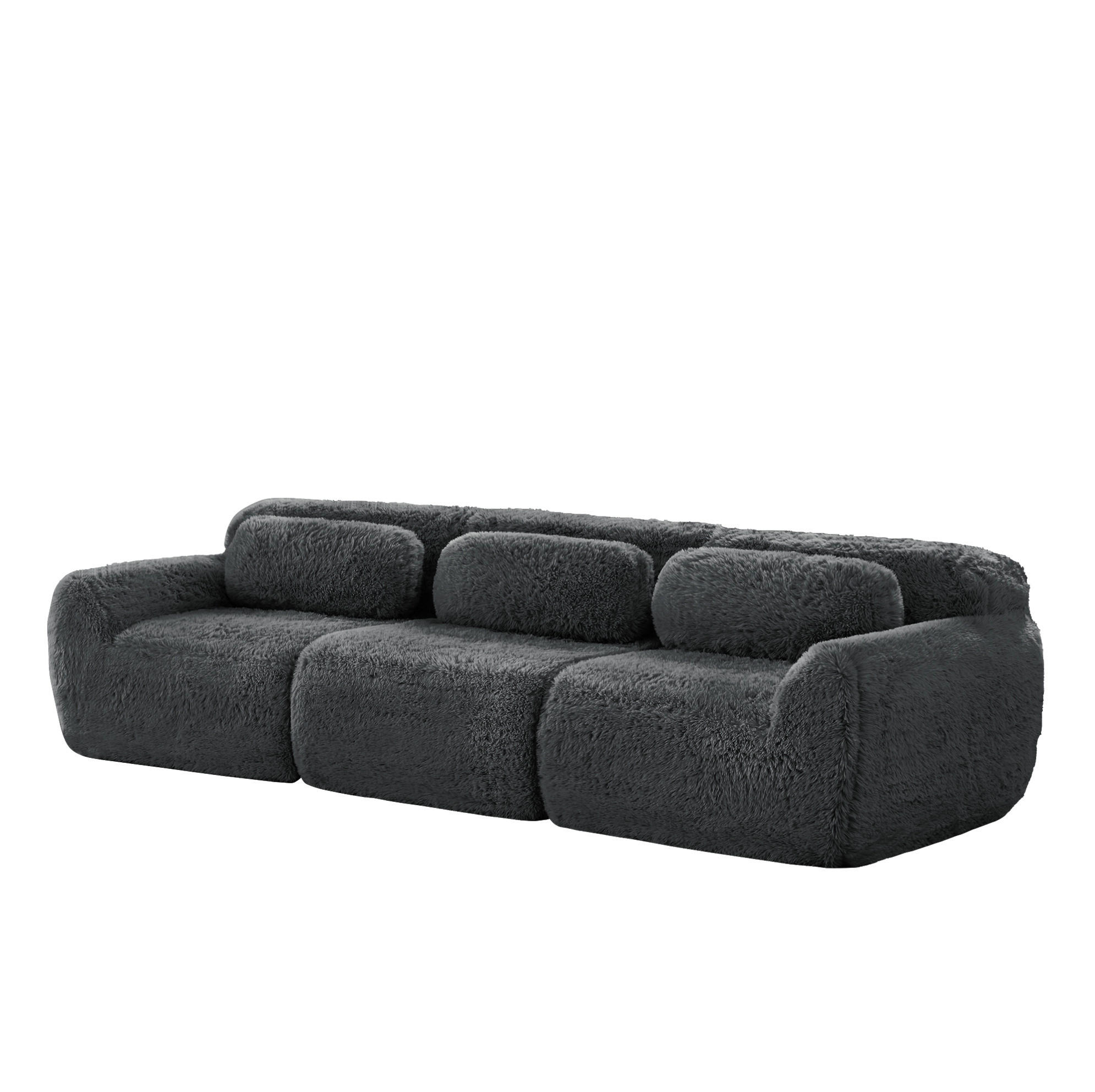 SOFA 291/104/73 cm in Grau aus Plüsch, modular und ohne Montage - Grau, Textil (104/73/291cm) - Flora Grace