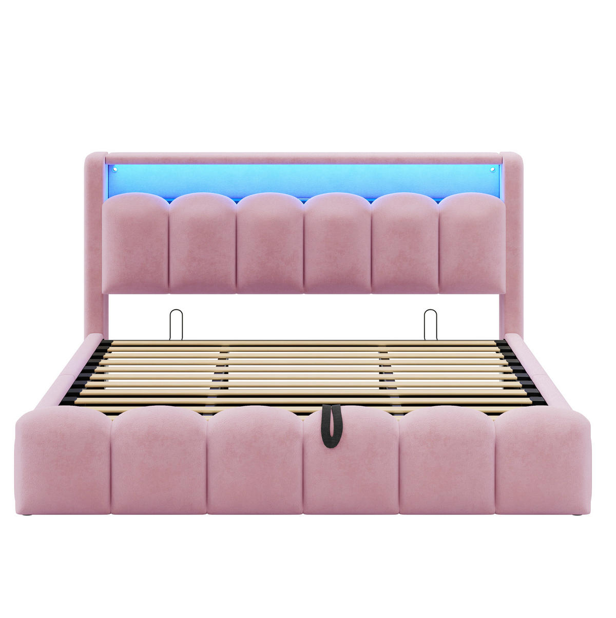 POLSTERBETT aus Samtstoff 180x200 cm Pink mit Bettkasten, Kopfteil-Stauraum, LED und USB-Anschlüssen - Pink, Textil (180/200cm) - Modfu
