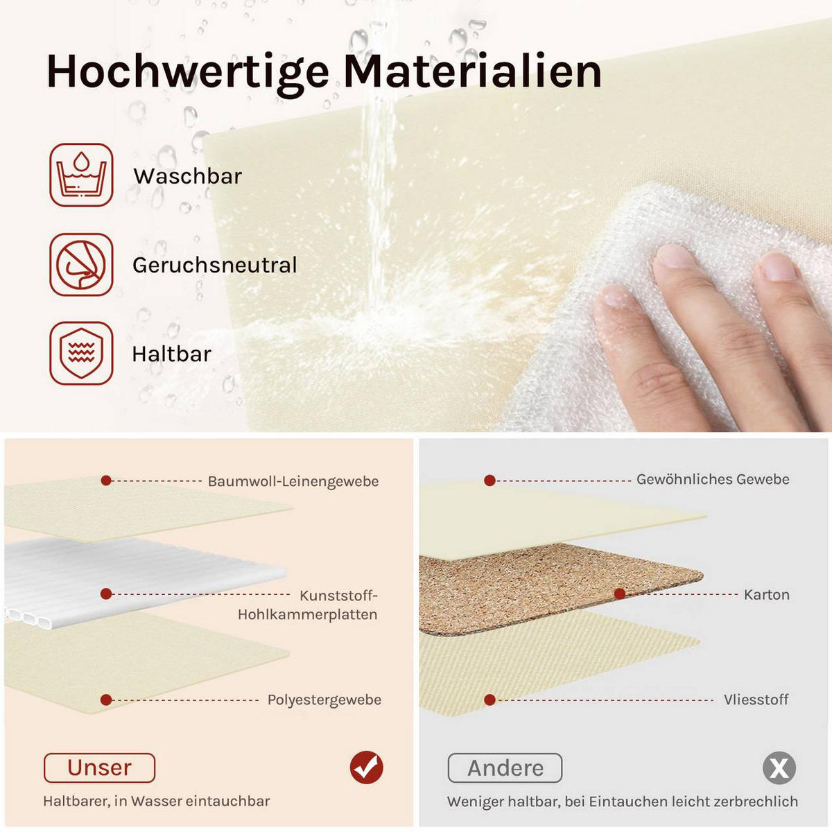 BOX 3 Stück, faltbar, mit Deckel, Creme, 20L - Creme, Leder/Kunststoff (27/27/27cm) - Woltu