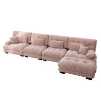 ECKSOFA 406/145/81 cm in Rosa aus Chenille mit Ottomanen - Pink, Textil (145/406cm) - Flora Grace