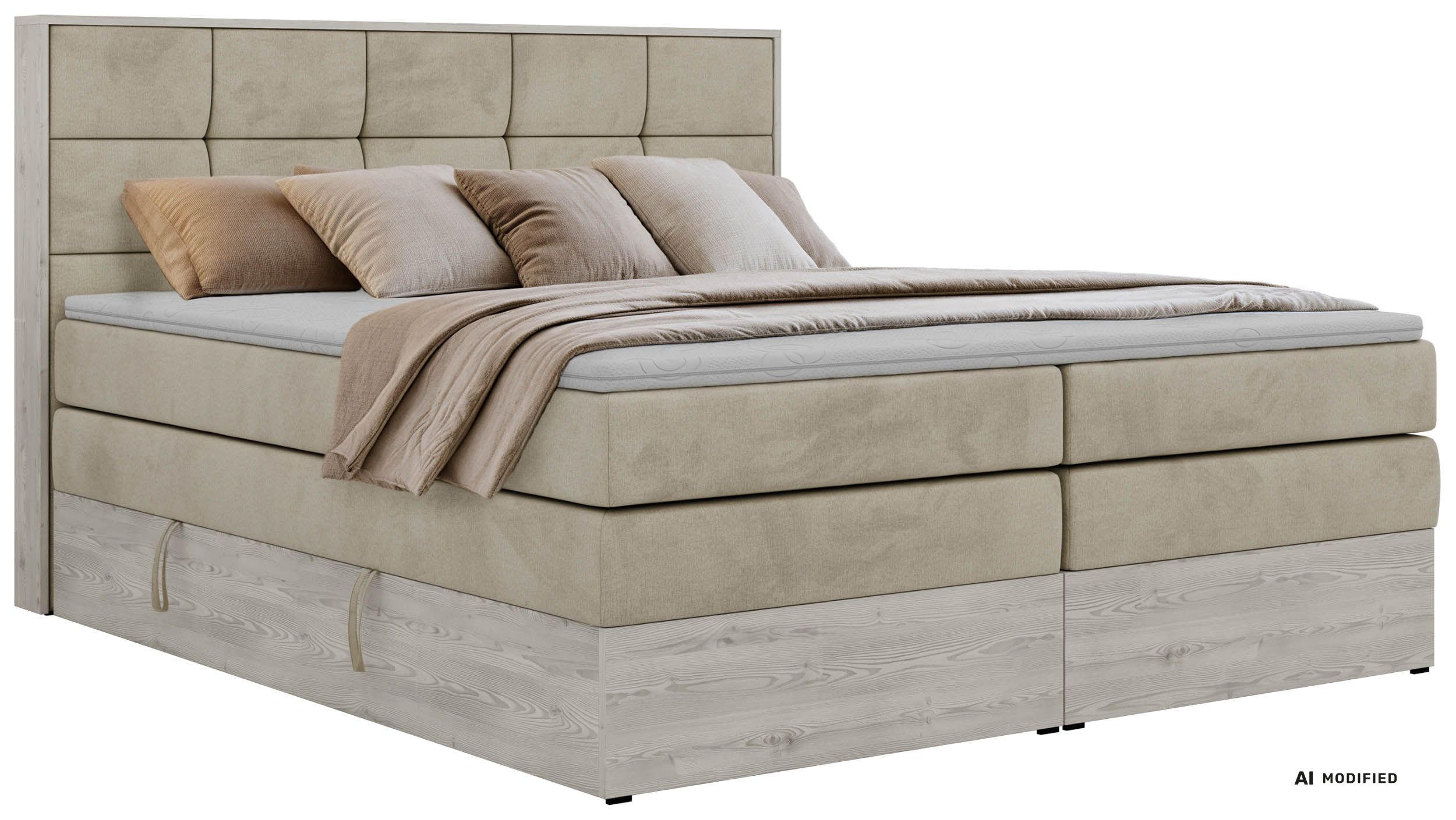 BOXSPRINGBETT ALNOR KING 160/200 - Beige Velvet - Topper T25 - H4 - Beige/Schwarz, Kunststoff/Textil (160/200cm) - MKS