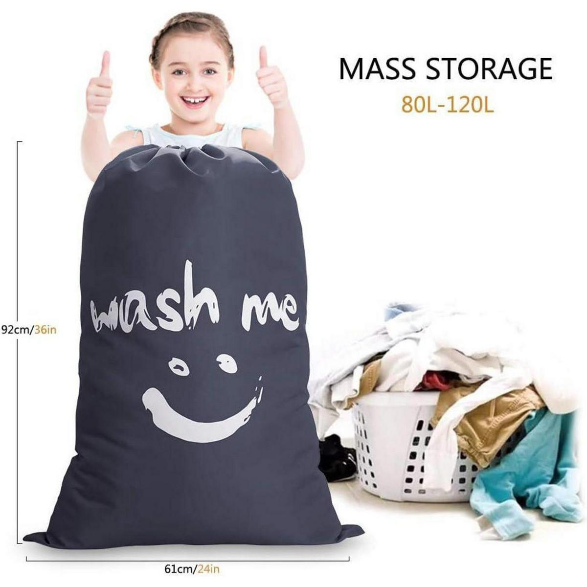 WÄSCHESACK 2-teiliges Set 120L Dunkelgrau - Grau, Textil (66/92/66cm)