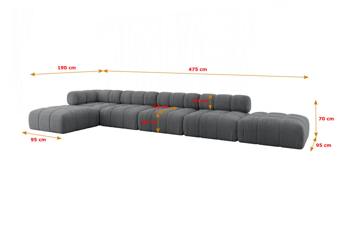 ECKSOFA modulares Sofa Kerru-L3 - 475x190x70 cm Dunkelgrau Cord - Dunkelgrau, Holzwerkstoff/Textil (475/190cm) - ALTDECOR