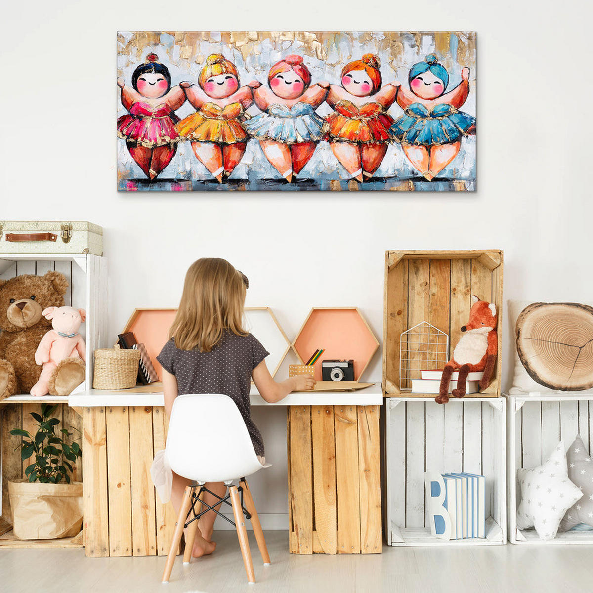 GEMÄLDE Helles Ensemble auf Keilrahmen 115x50 cm - Multicolor, Holz (115/50cm) - YS-art gallery