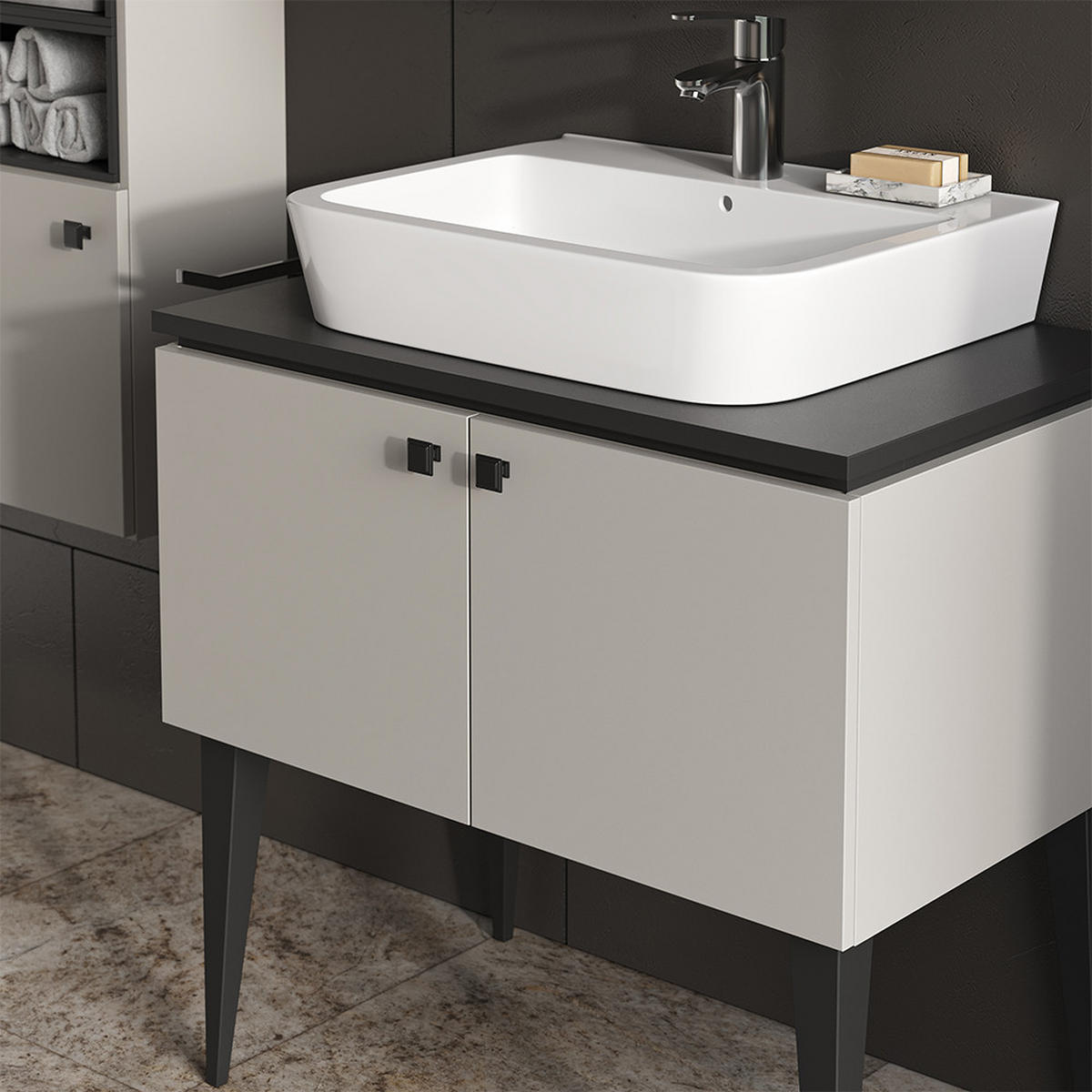 WASCHBECKENUNTERSCHRANK Gerta Grau 80 x 79 cm mit Türen - Grau, Holzwerkstoff (80/79/50cm) - Vicco