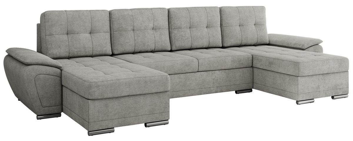 WOHNLANDSCHAFT UMBRIA U Hellgrau Stukture - Hellgrau/Grau, Textil/Metall (336/85/157cm) - MKS