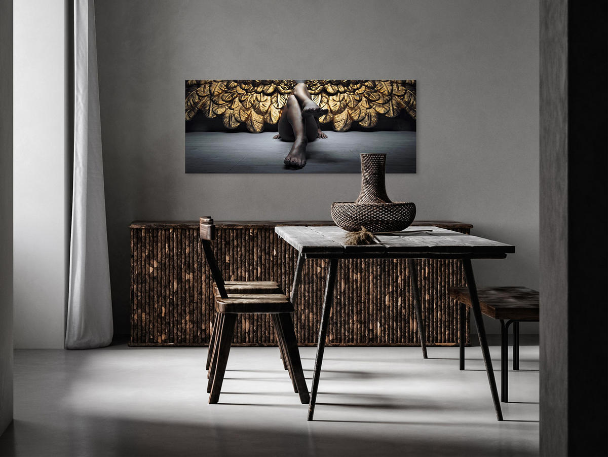 GLASBILD 125x50 cm Akt schwarz gold - Goldfarben, Glas (125/50cm) - artissimo