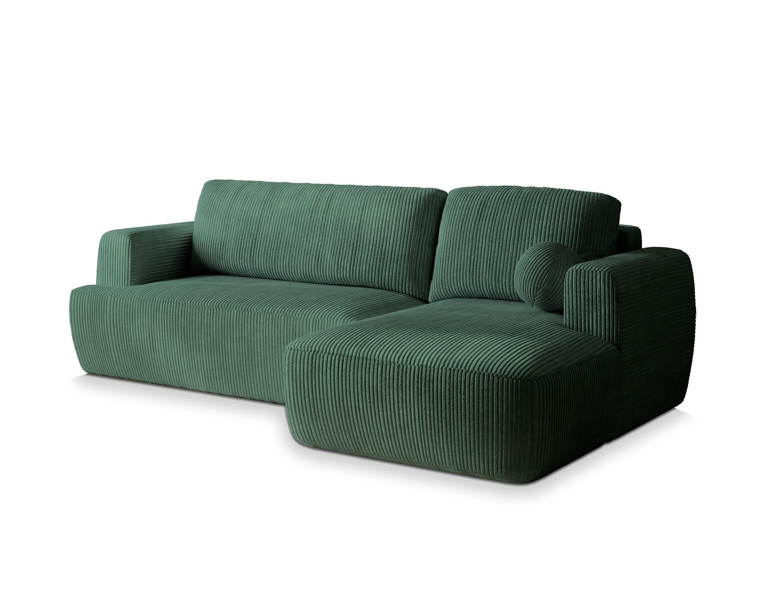 ECKSOFA SENTI P R-S Grün Kordstoff mit Schlaffunktion - Grün, Holz (246/148cm) - MASSENO
