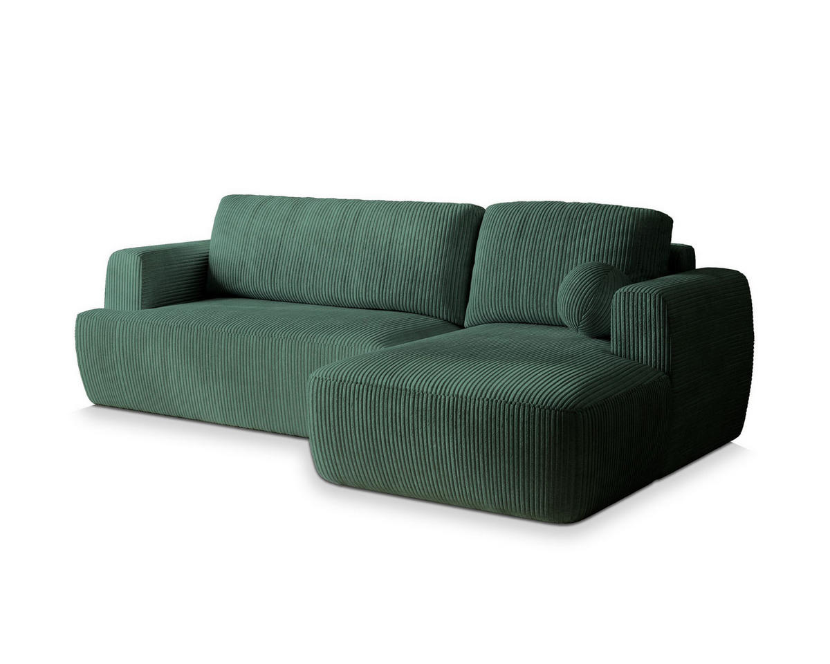 ECKSOFA SENTI P R-S Grün Kordstoff mit Schlaffunktion - Grün, Holz (246/148cm) - MASSENO