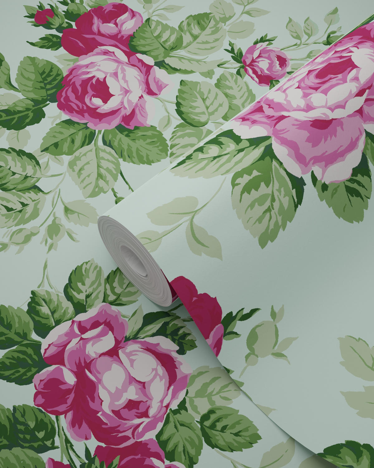 TAPETE Rosen 53 cm x 10.05 m - Grün, Papier (53/1000cm) - Origin Wallcoverings