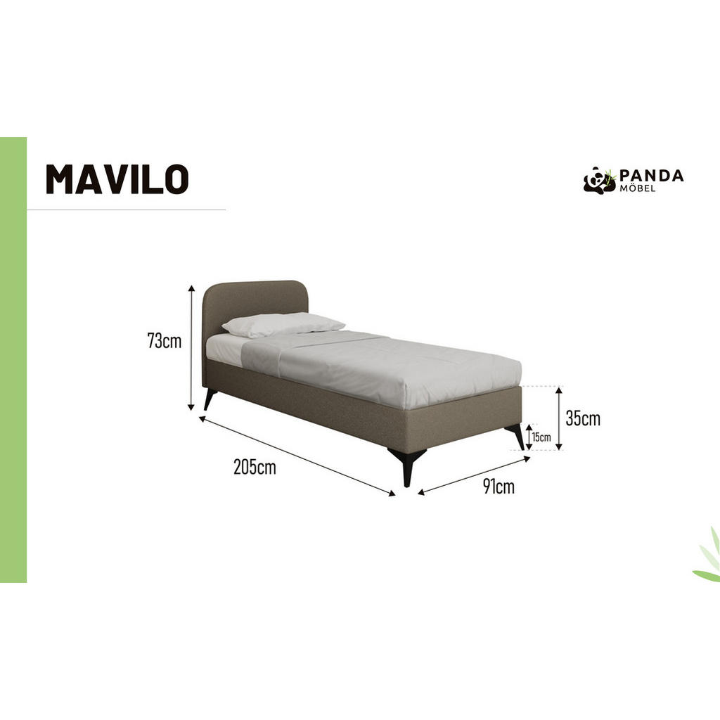Thumbnail - Panda Möbel Polsterbett, Braun, Holz, Mode, 90x206 cm, Oeko-Tex® Standard 100, Schlafzimmer, Betten, Polsterbetten