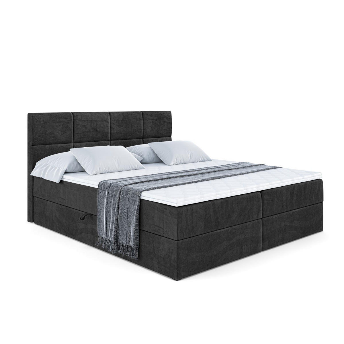 BOXBETT mit Matratze H4 und Lattenrost - ARDENI - 200x200 cm - H4 - Schwarz - Schwarz, Holzwerkstoff (200/200cm) - ALTDECOR