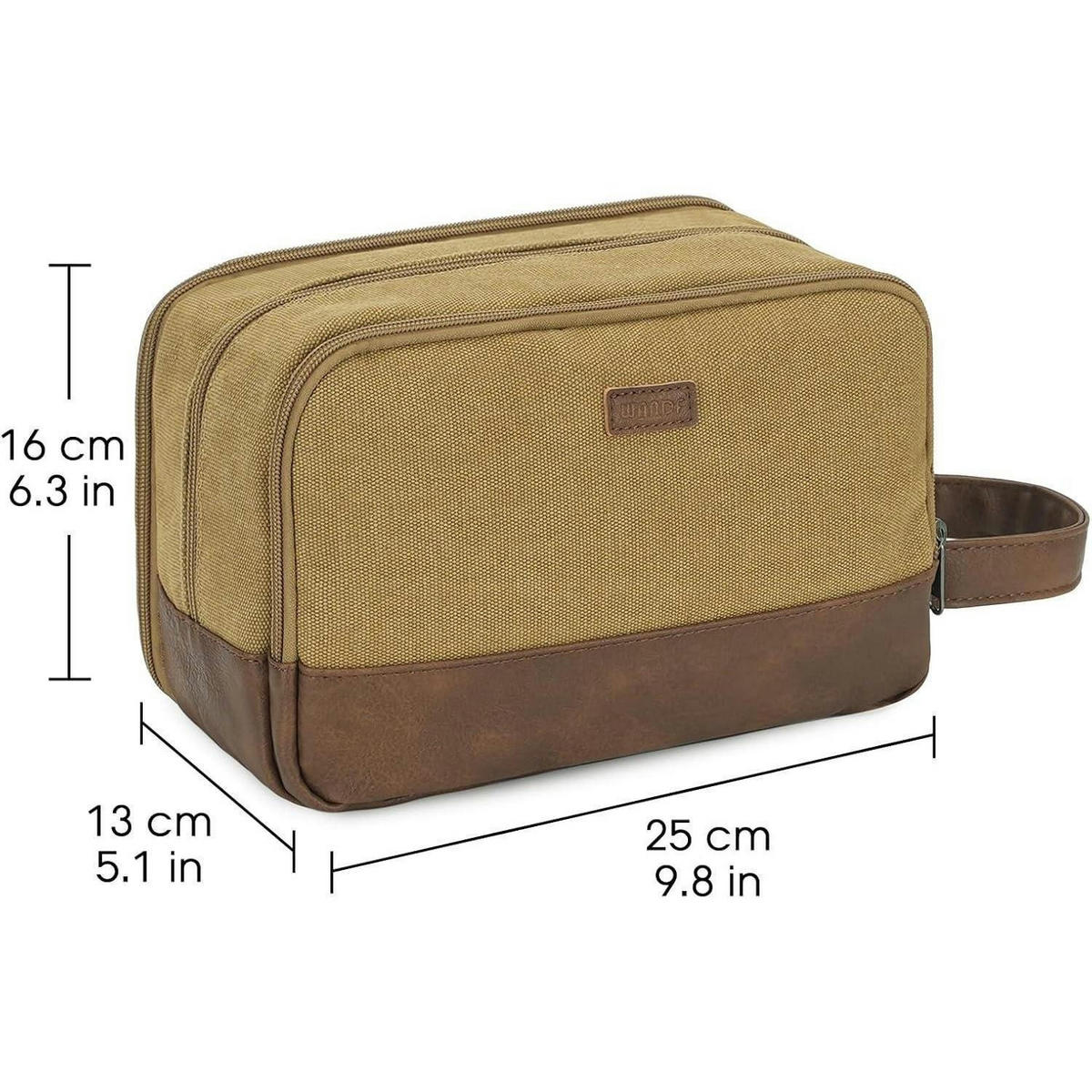 KULTURTASCHE Herren Canvas Braun - Olivgrün, Textil (4.5/18.2/28.2cm)