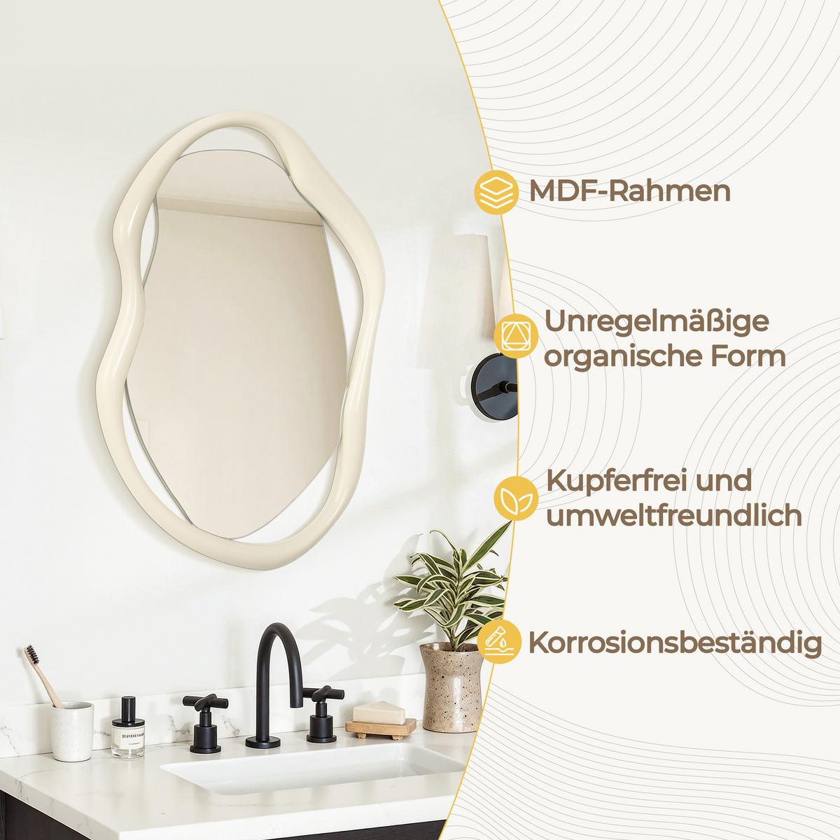 75CM H Wandspiegel mit weißem, unregelmäßigem Rahmen,Geeignet für Schlafzimmer, Wohnzimmer, Badezimmer und Flur - Weiß, Glas/Holz (78.5/3.5/58.5cm) - Hometopia