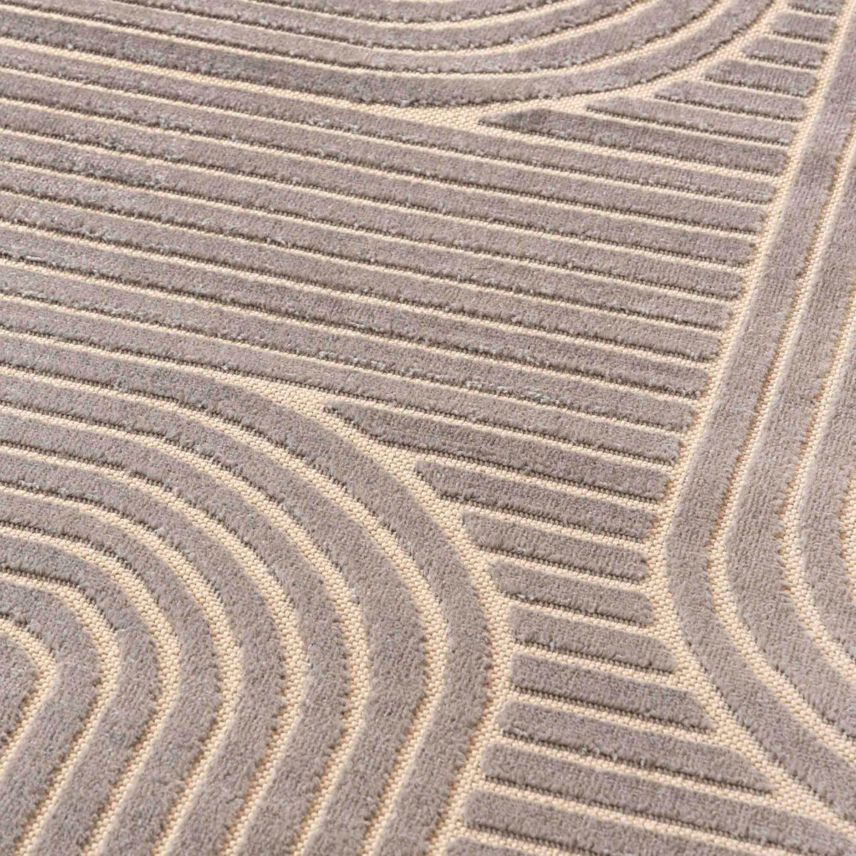 TEPPICH Grau Rund Geometrisch - Kurzflor Rund - Minimalistisch, Stilvoll - 150 x 150 cm - Creme/Grau, Textil (150/150cm) - Mazovia