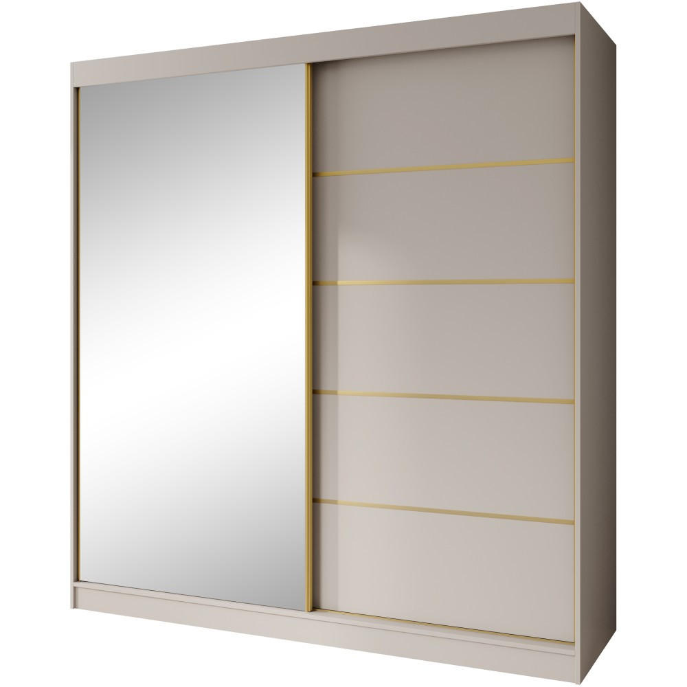 SCHWEBETÜRENSCHRANK Marika Lux, 2-Türig, mit Schubladen, Kaschmir+Gold, 200 cm - Kaschmir/Goldfarben, Holzwerkstoff (200/216/61cm) - Beautysofa