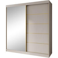 SCHWEBETÜRENSCHRANK Marika Lux, 2-Türig, mit Schubladen, Kaschmir+Gold, 200 cm - Kaschmir/Goldfarben, Holzwerkstoff (200/216/61cm) - Beautysofa