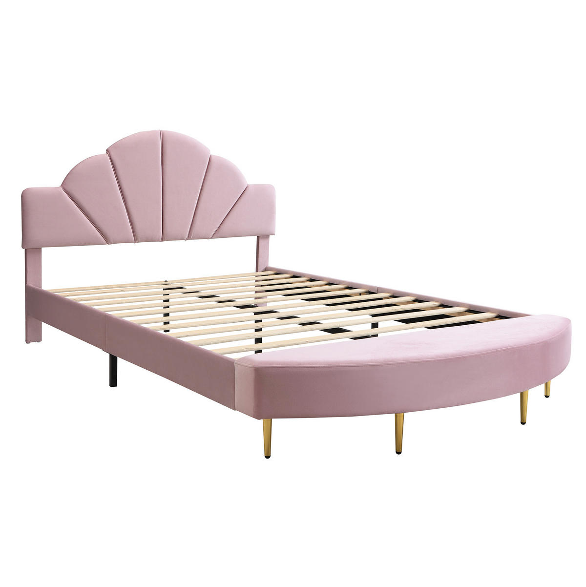 POLSTERBETT 140/200 cm Rosa mit Samtkopfteil und Bettbank - Rosa, Textil (140/200cm) - OKWISH
