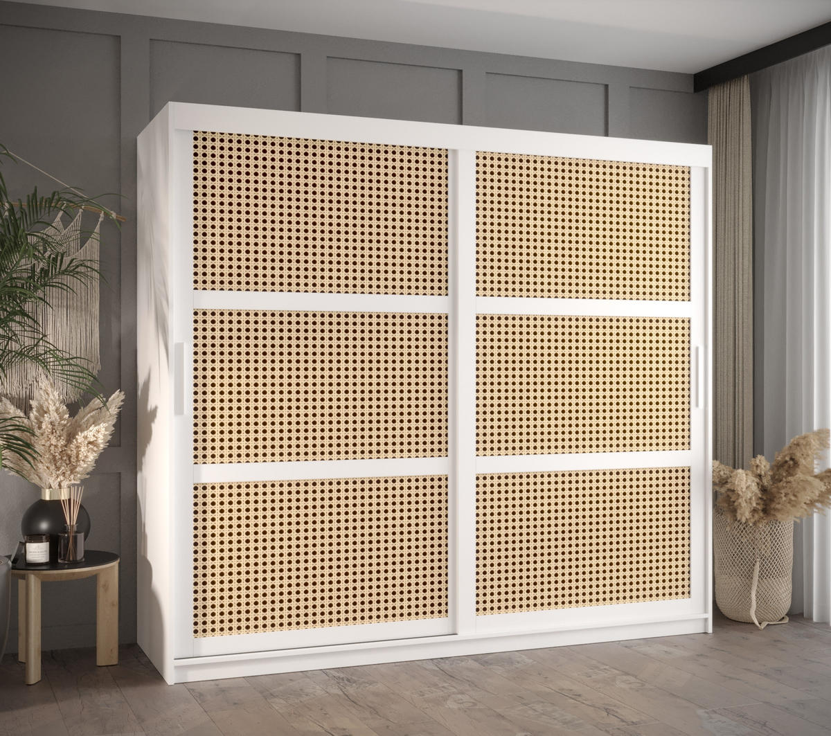 SCHWEBETÜRENSCHRANK 200/200/62 2-türig - Silberfarben/Weiß, Holz/Kunststoff (200/200/62cm) - MÖBEL KRYSPOL