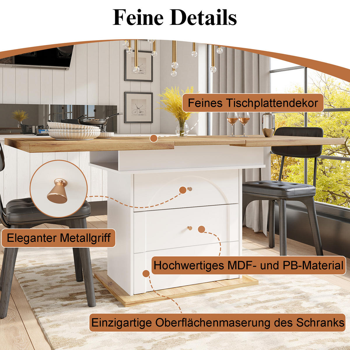 ESSTISCH 80/140/75 cm Weiß aus MDF ausziehbar 110–140 cm mit Stauraum - Weiß, Holzwerkstoff (140/80/75cm) - OKWISH