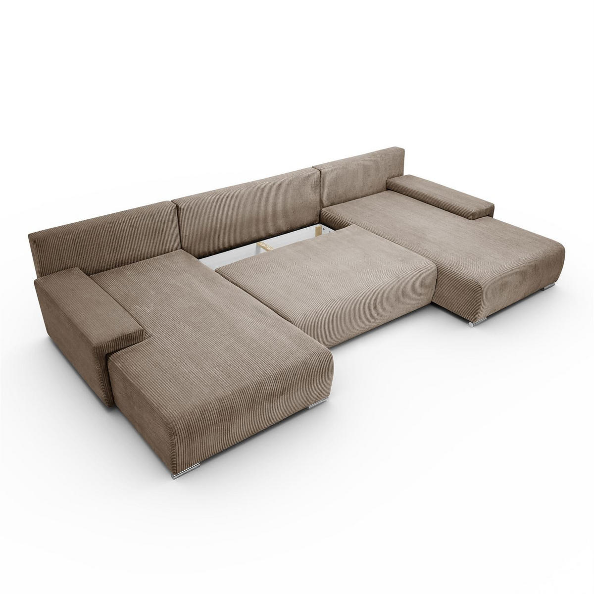 WOHNLANDSCHAFT LAVIO U mit Schlaffunktion und Bettkasten - Braun, Textil (348/93/188cm) - Lookway