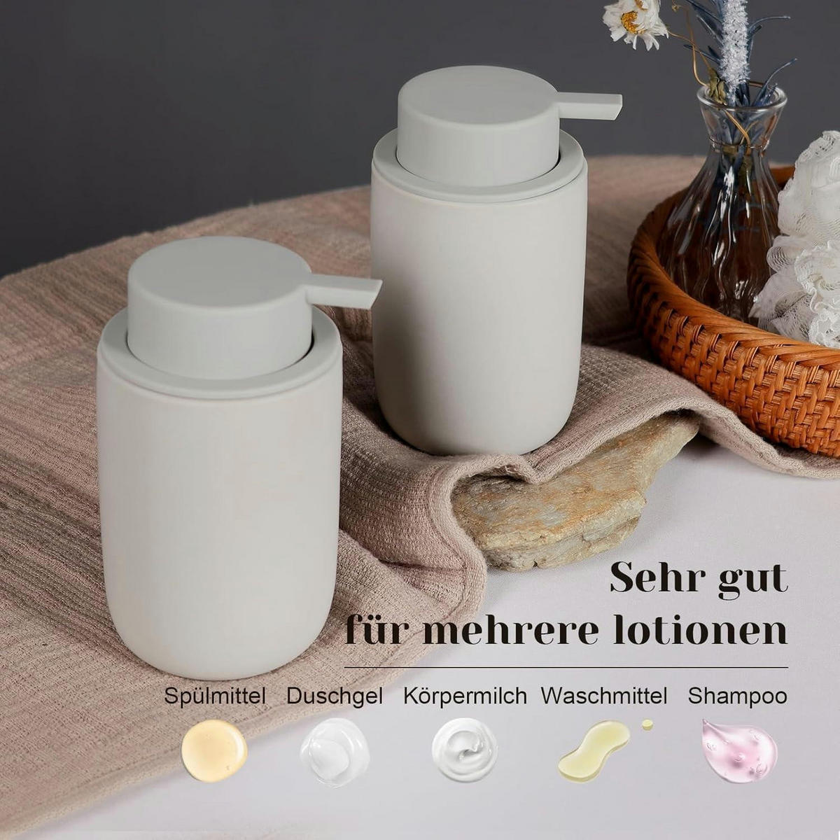 SEIFENSPENDER Set Keramik Grau 2 Stück 350ml - Grau, Keramik (7.5/14.5/7.5cm)