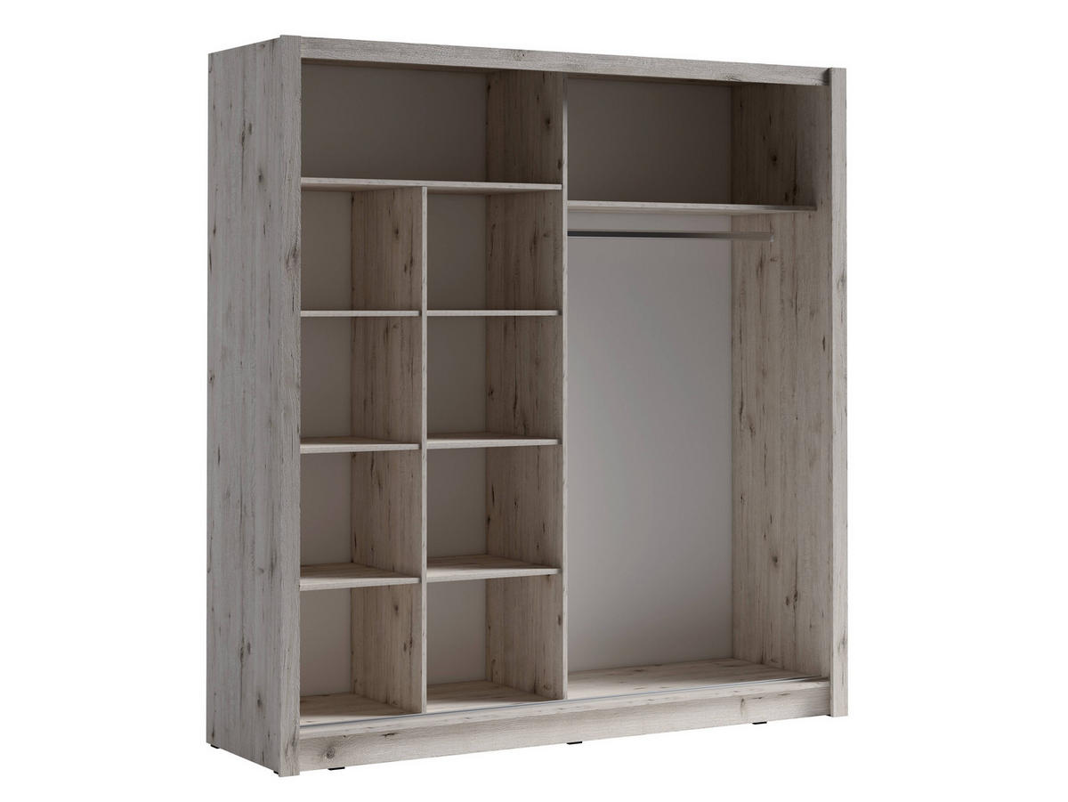 SCHIEBETÜRENSCHRANK BORVIA XI -204,4×215×61,9 cm mit Regalen & Kleiderstange Wellington Eiche - Eichefarben, Holzwerkstoff (204.4/215/61.9cm) - Milaros Markt