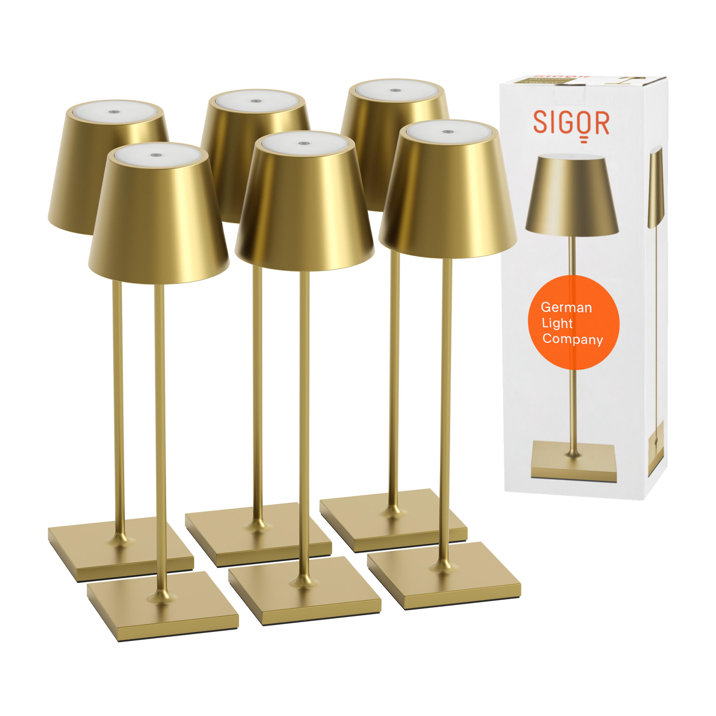 LED Akku-Tischlampe, Nuindie 3.0 6er-Set, goldfarben - Goldfarben, Metall (38/10/38cm) - Sigor