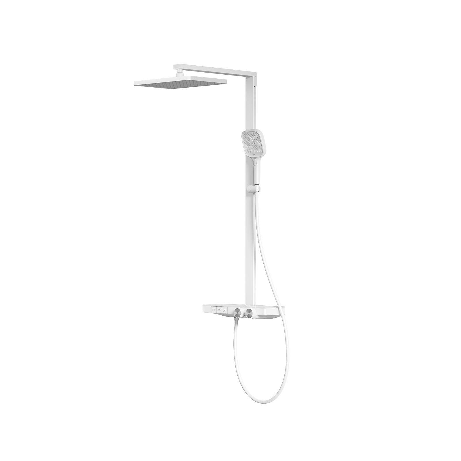 ÜBERKOPFBRAUSESET mit Thermostat Einstellbarer Durchfluss 4-Strahl Mattweiß - Weiß, Metall (40.2/105/57.3cm) - EMKE