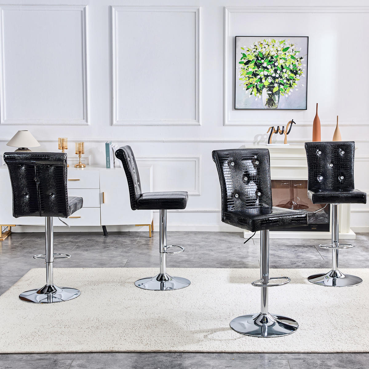 BARHOCKER 4er-Set Schwarz mit Kunstleder und Kristallknöpfen - Schwarz, Kunststoff (55/125/42cm) - PANGIVO