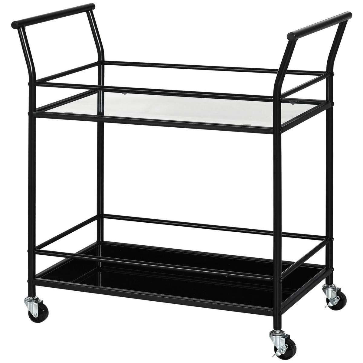 KÜCHENWAGEN DE-10590 2 Ablagen aus Glas mit Griffen Schwarz - Schwarz, Metall (40/80/75cm) - ComfortXL