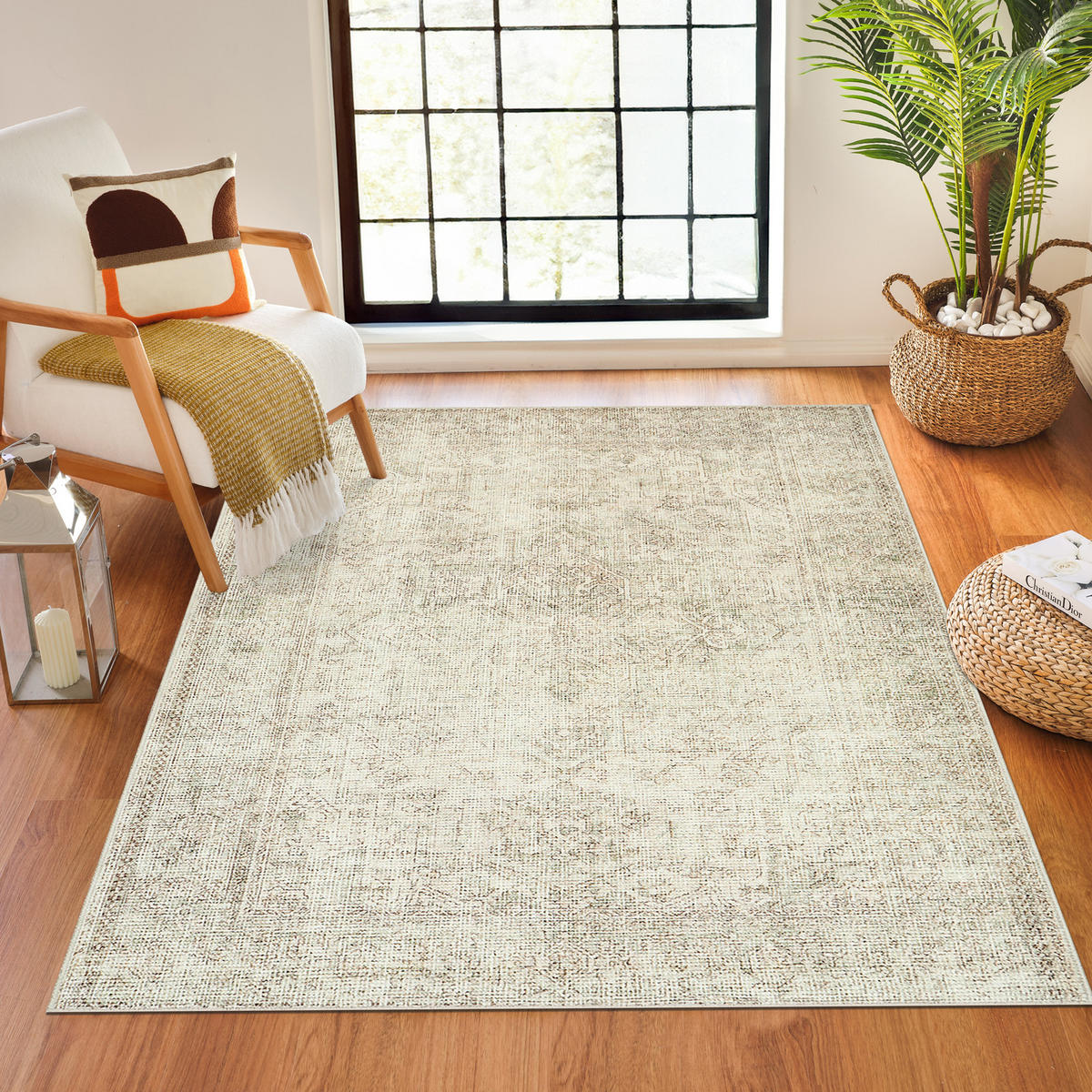 VINTAGE-TEPPICH 160/220 cm Salbeigrün/Creme - Grün, Textil (160/213cm) - LIVABLISS