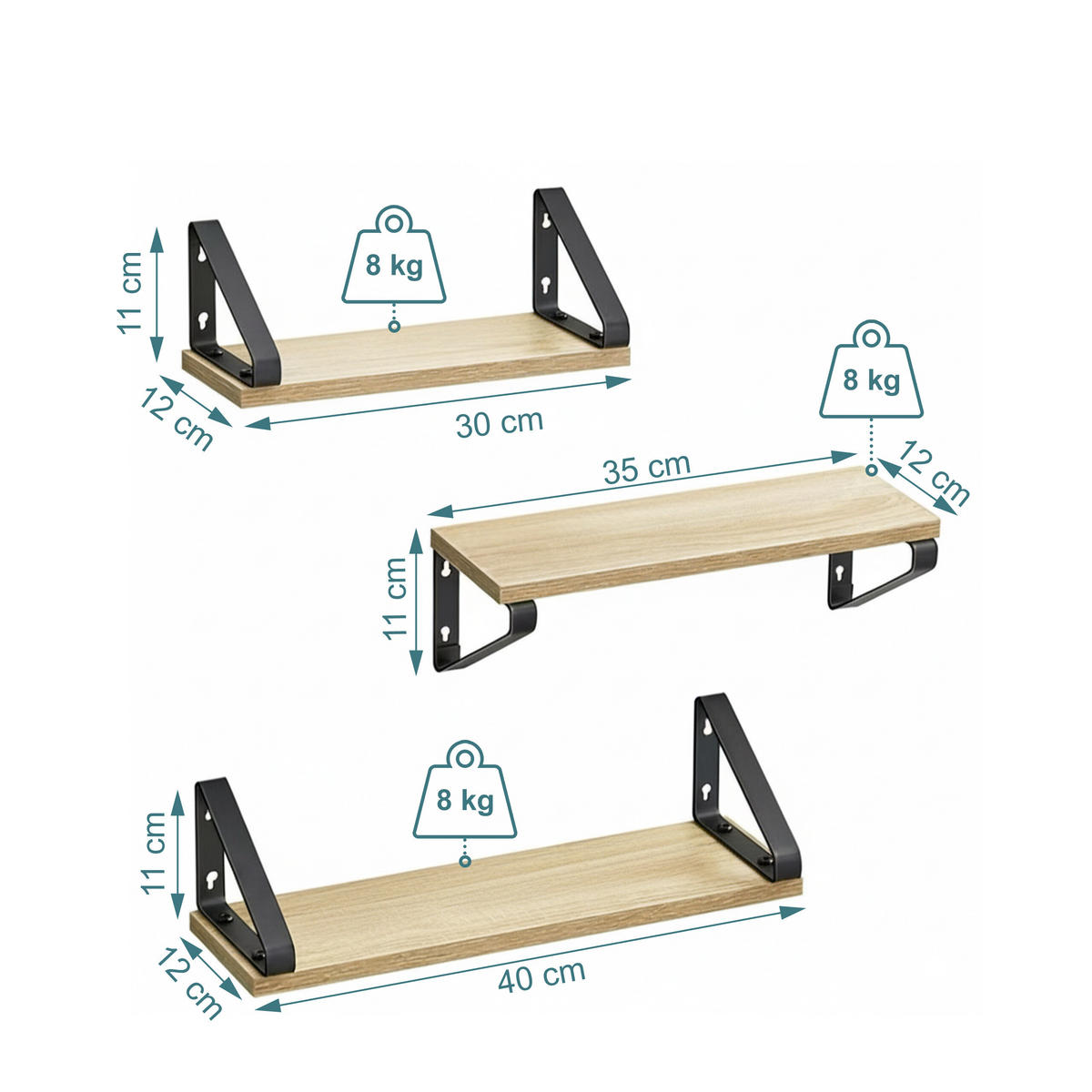 WANDREGAL-SET - Hellbraun, Holzwerkstoff/Metall (40/11/12cm) - Relaxdays