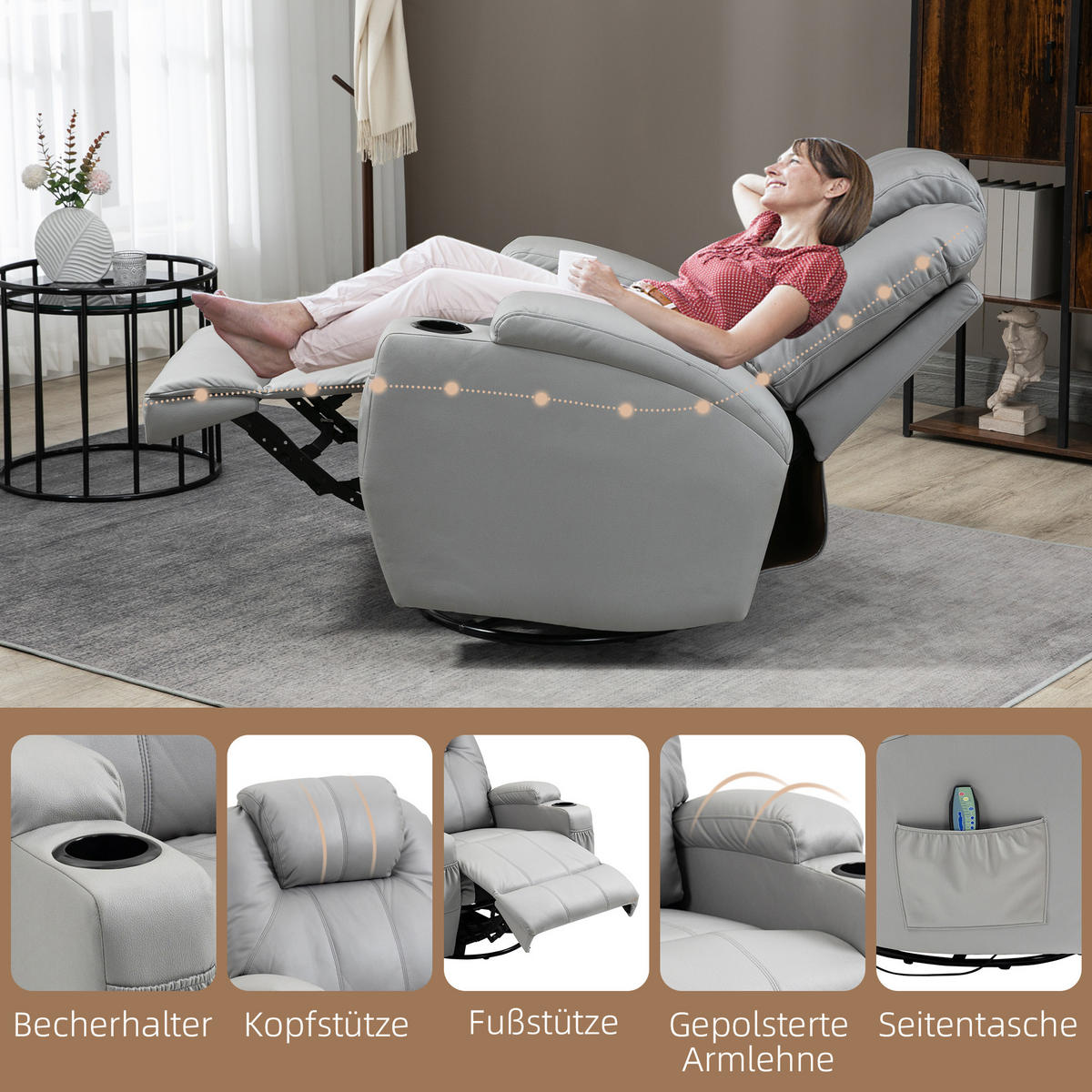 MASSAGESESSEL, Grau, Kunstleder, Metall - Grau, Kunststoff/Metall (99/106/89cm) - HOMCOM