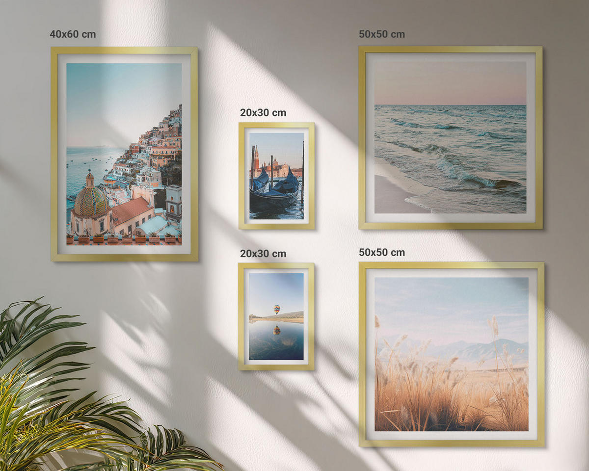 BILDER SET 5er Set - 50x50 cm & 20x30 cm & 40x60 cm Goldrahmen - Vögel im Flug, Himmel, Mond - Goldfarben, Kunststoff (40/60cm) - TULUP