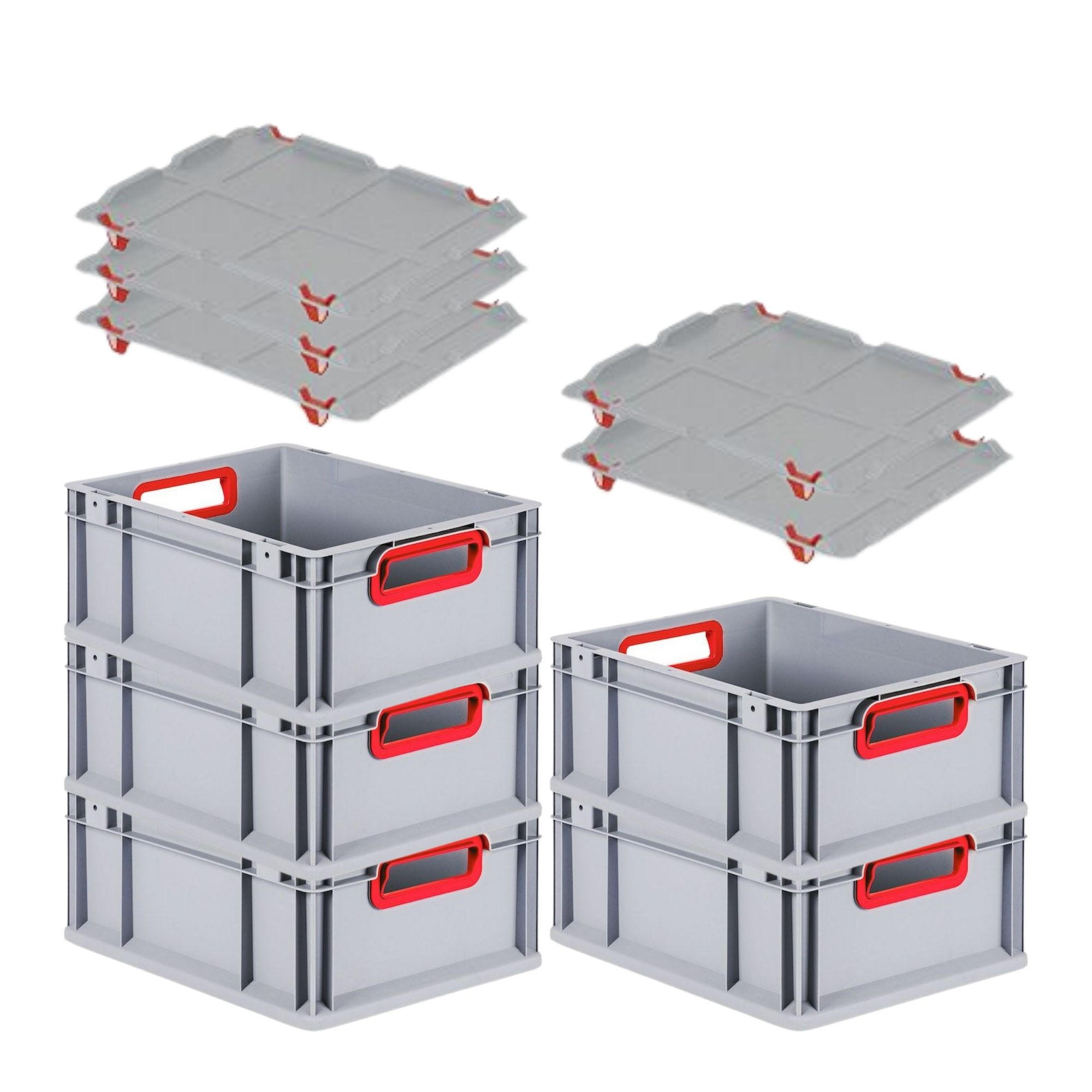 EUROBOX 5x Nextgen Color Mit Auflagedeckel 17x30x40cm Griffe Rot Offen - Rot, Kunststoff (30/17/40cm) - PROREGAL
