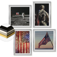 WANDBILDER 4er Set - 50x50 cm & 40x60 cm Silberner Rahmen - Amerikanische Symbole, USA-Flagge - Silberfarben, Kunststoff (50/50cm) - ArtPrintCave