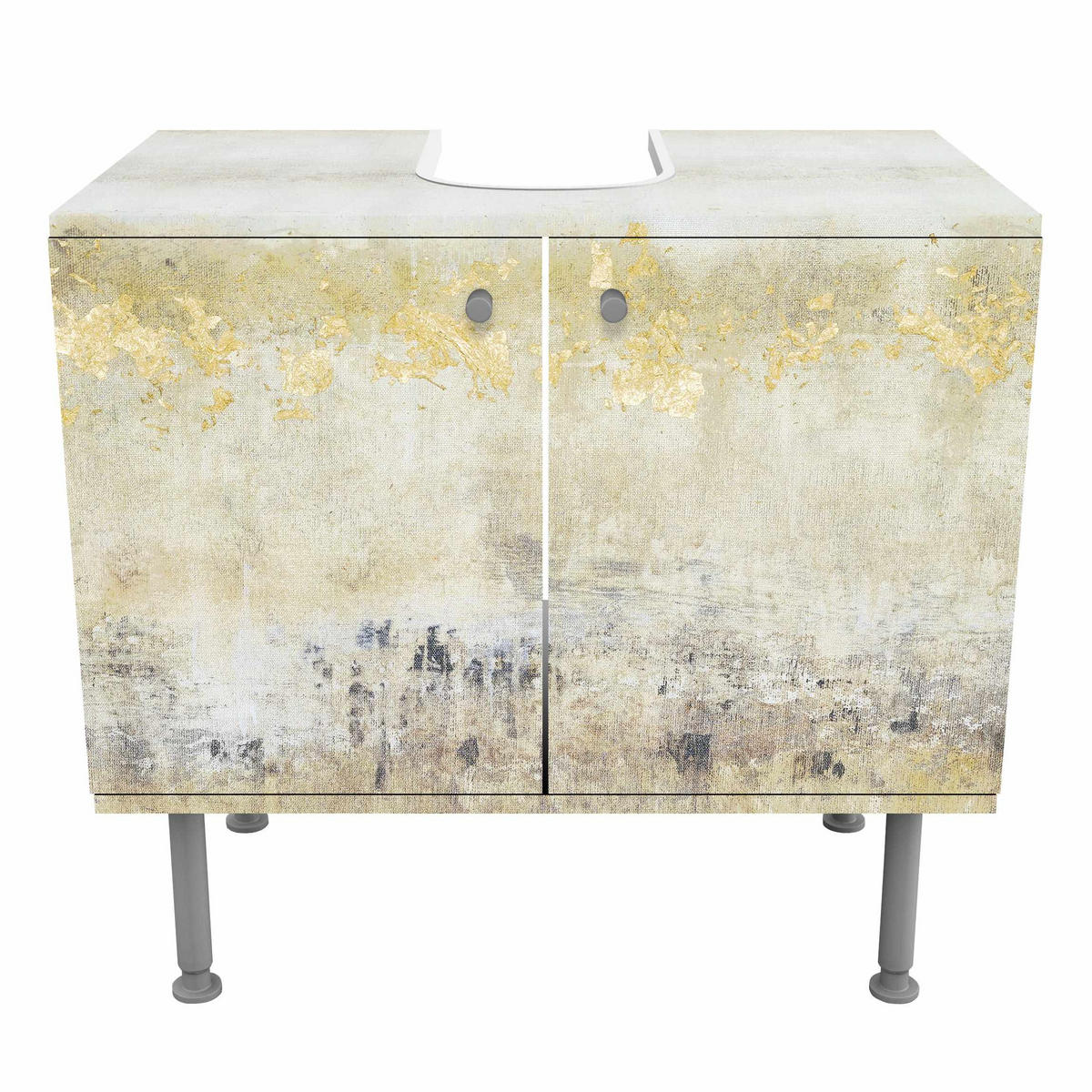 WASCHBECKENUNTERSCHRANK Goldene Farbfelder I 60/55/35 cm - Weiß, Holzwerkstoff (60/55/35cm) - Bilderwelten