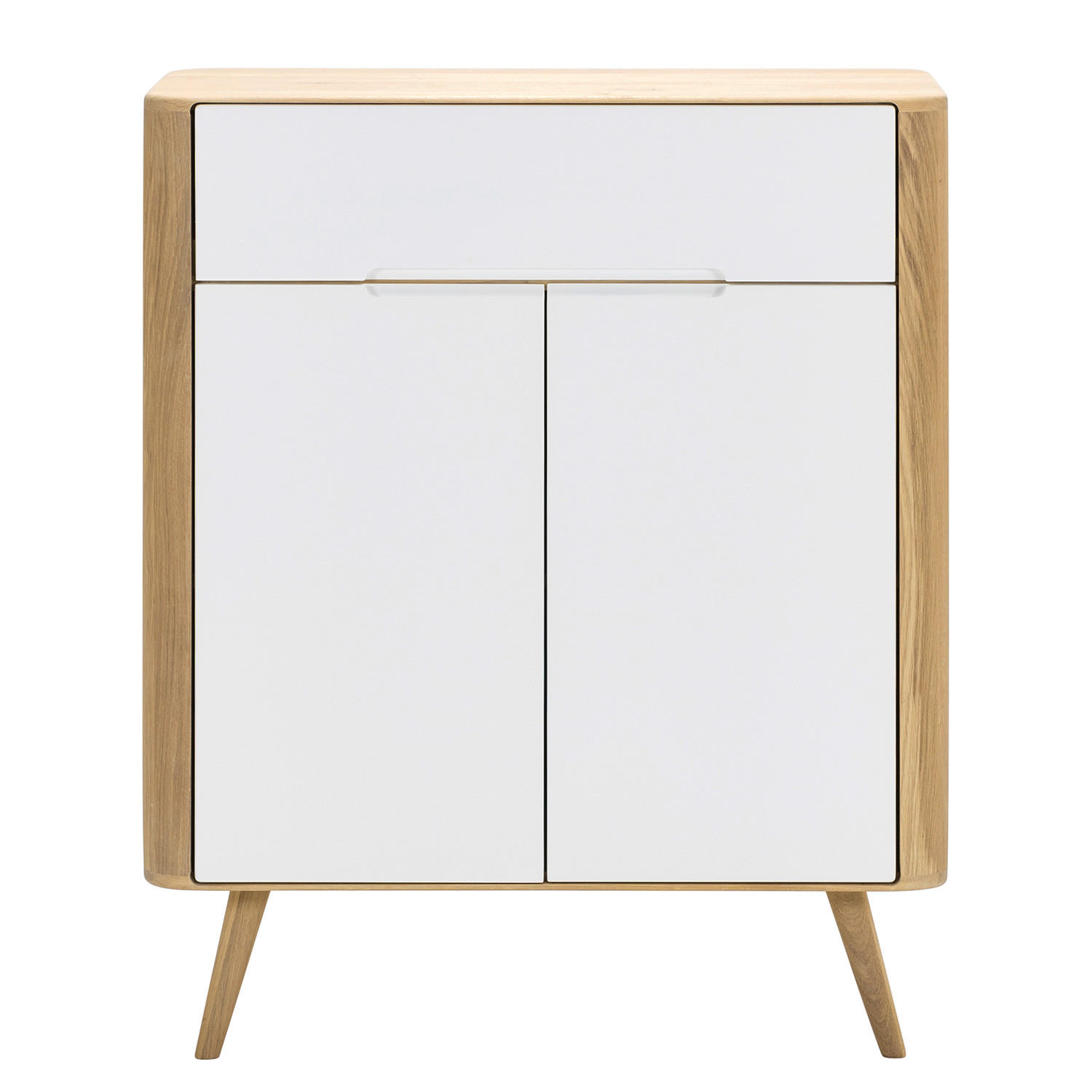 KOMMODE - Wildeiche teilmassiv, Weiß / Eiche - Weiß, Holzwerkstoff (90/110/42cm) - home24