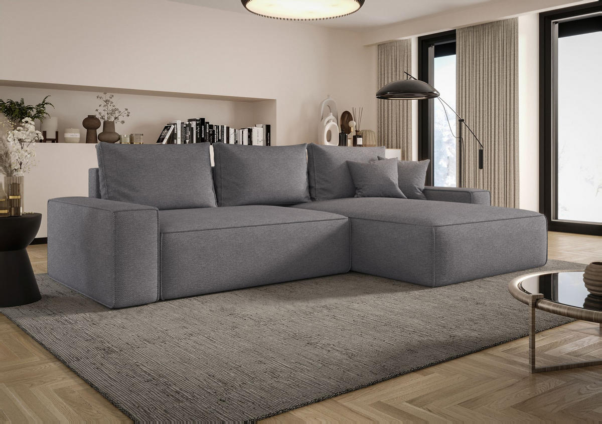 ECKSOFA MONA mit Schlaffunktion ARAGON 93 Rechts - Grau, Textil (280/185cm) - Bedante