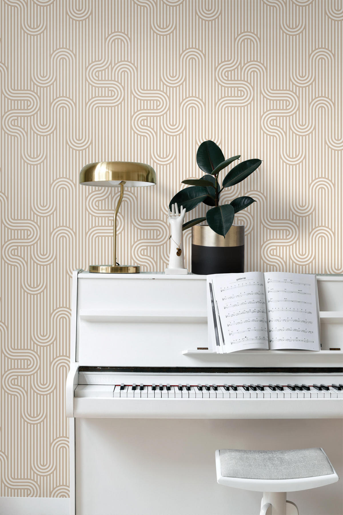 TAPETE grafische Linien 50 x 900 cm - Beige, Papier (50/900cm) - ESTAhome