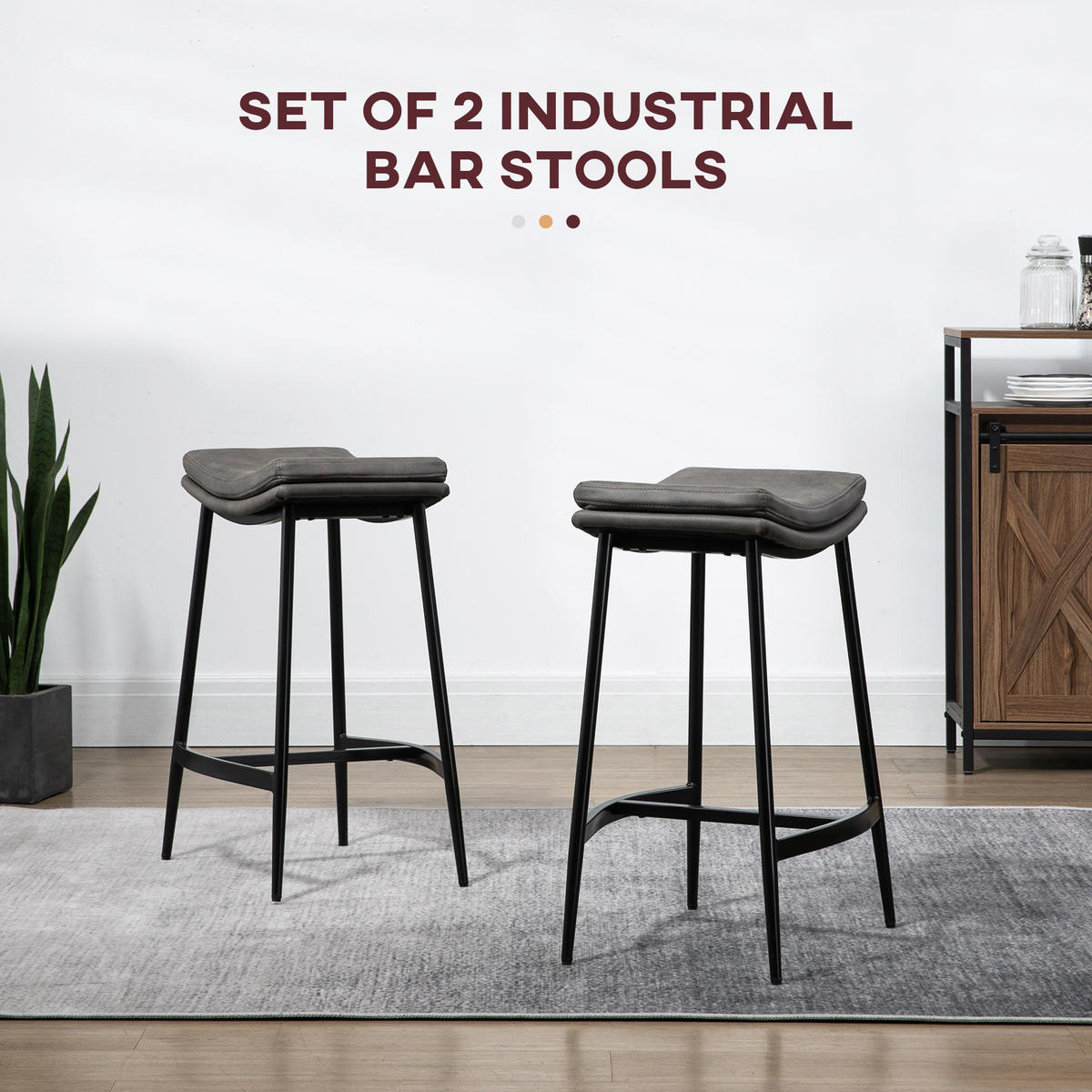 BARHOCKER 2er Set, Gepolstert Barstuhl mit Fußstütze, Stahlgestell Grau - Grau, Textil (38.5/68.5/48.5cm) - HOMCOM