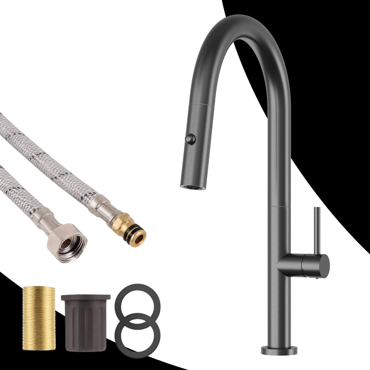 KÜCHENARMATUR Livia Gun Grey 43 cm Ausziehbrause 2 Strahlarten 1-tlg. - Grau, Metall (24/43/24cm) - Granitan