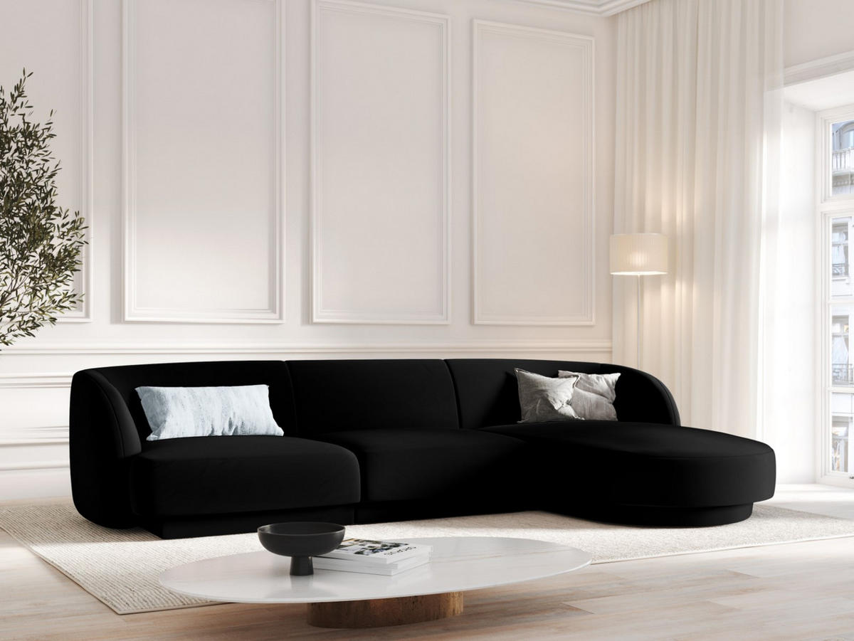 ECKSOFA rechts Miley aus Samt schwarz 4 Sitzplätze - Schwarz, Textil (156/255cm) - Micadoni