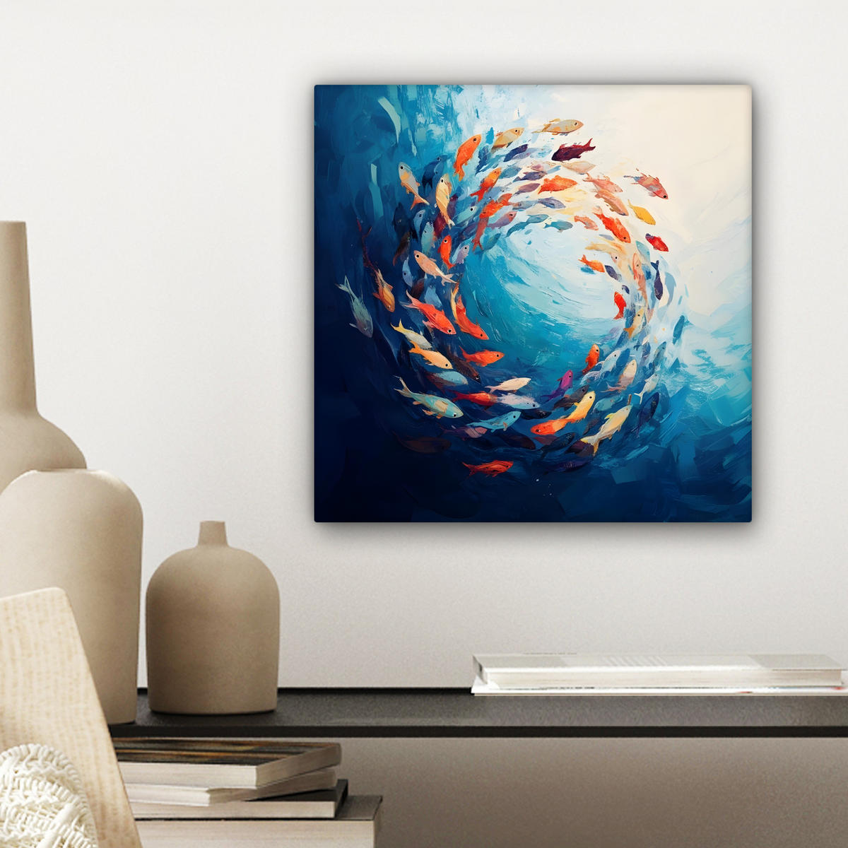 LEINWANDBILD Meer - Fische - Bunt - Dynamisch 20x20 cm - Hellblau, Textil (20/20cm) - MuchoWow