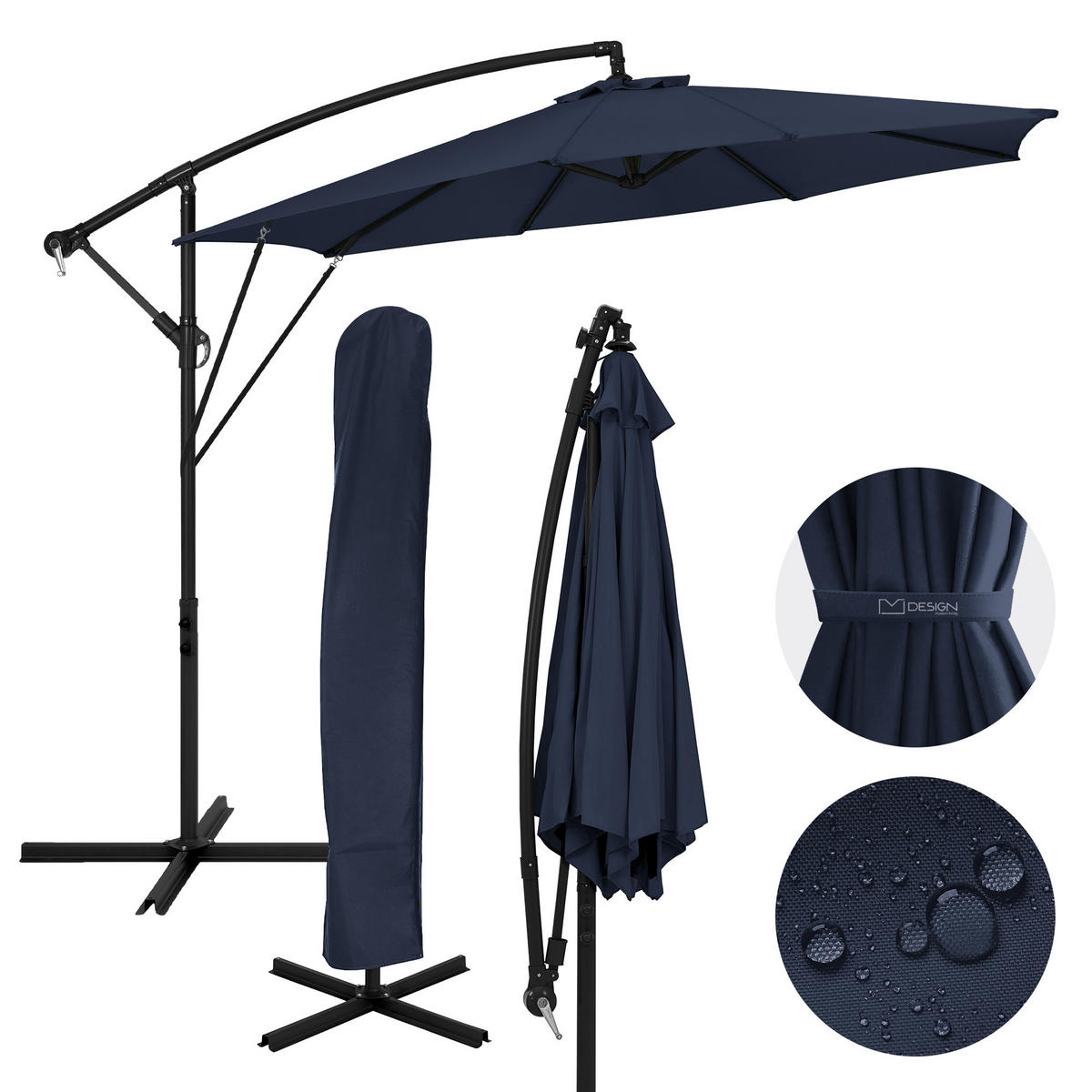 AMPELSCHIRM Ø 300 cm in Navy Blau aus Aluminium - Blau, Metall (300/300cm) - ML-DESIGN