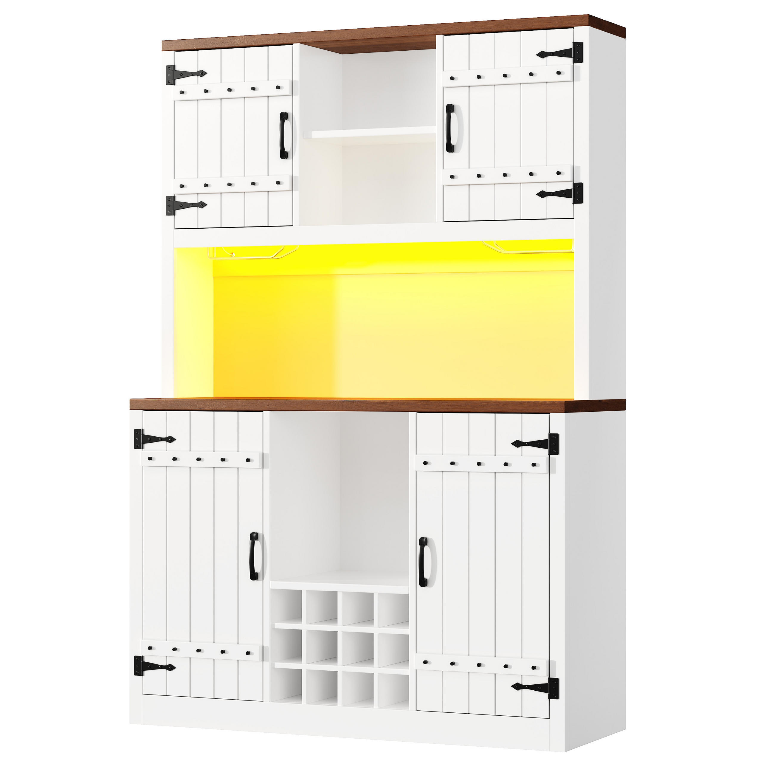 BUFFET DE-38491 120/40/180 cm mit Scheunentor-Design und LED Weiß - Weiß, Holzwerkstoff (120/180/40cm) - ComfortXL