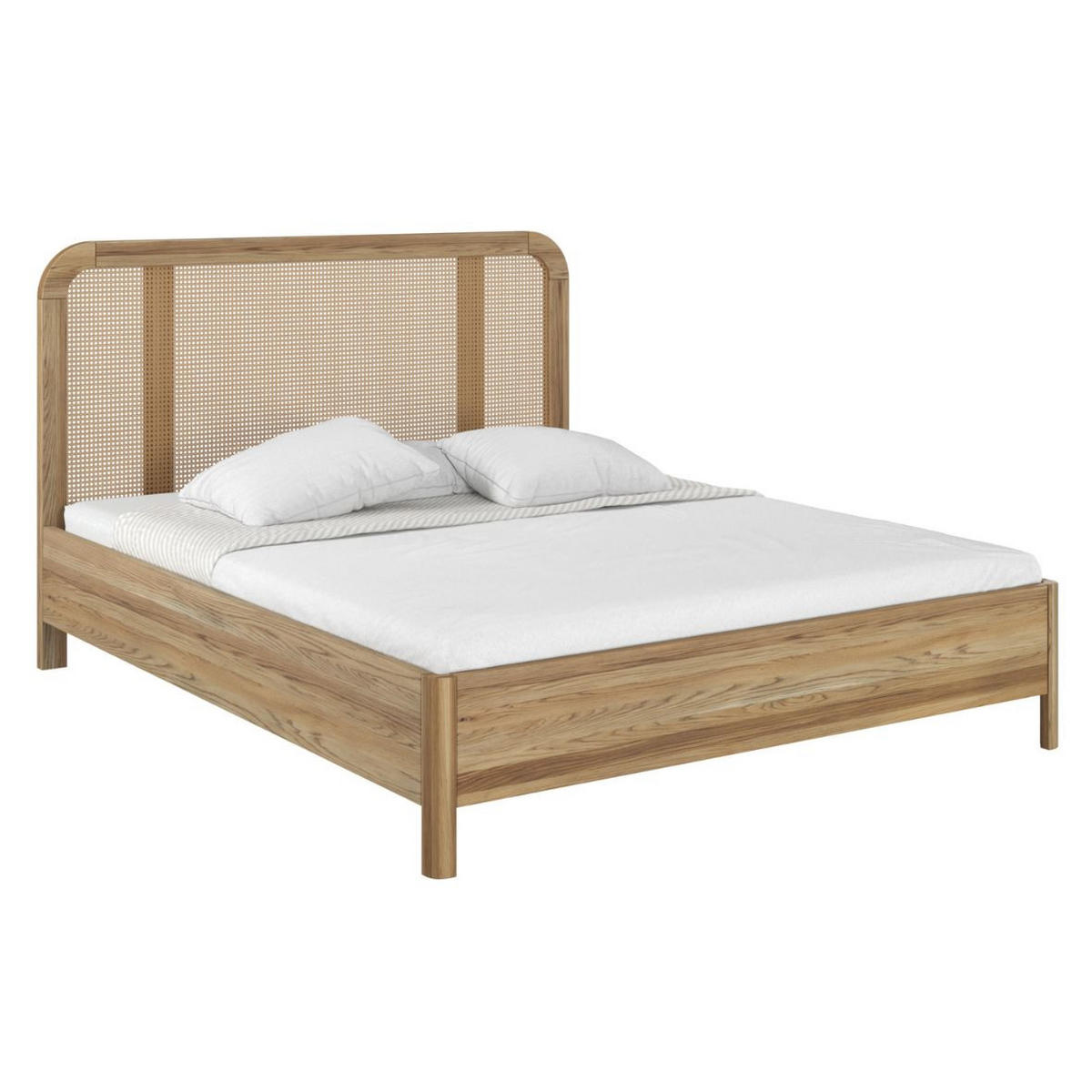 MASSIVHOLZBETT Harmark, Rattan - Kopfteil, Eiche Antik - geölt, 180x200 - Eiche Wotan, Eichenholz/Holz (180/200cm) - Skandica