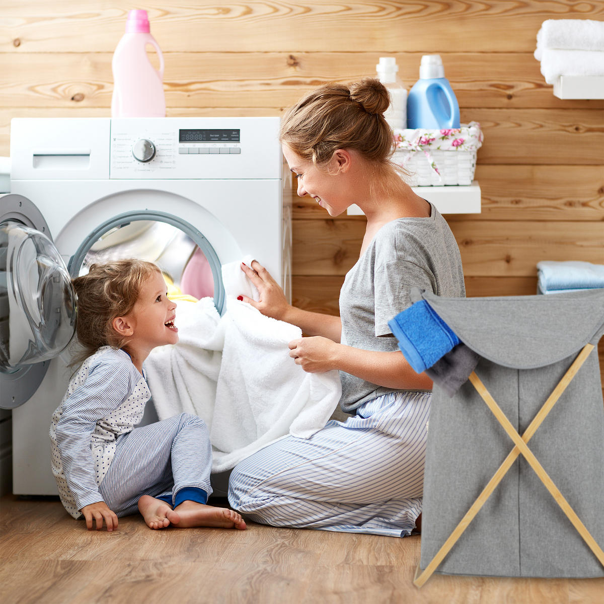 WÄSCHEKORB klappbar - Grau, Holz/Textil (43/62.5/42cm) - Relaxdays